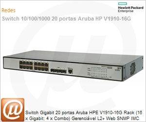 JE005A - Switch Gigabit 20 portas Aruba HPE V1910-16G Rack (16 x Gigabit; 4 x Combo) Gerencivel L2+ Web SNMP IMC Voice VLAN (Antigo 3Com 3CRBSG2093)