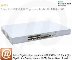 JE015A - Switch Gigabit 16 portas Aruba HPE E4200-12G Rack (8 x Gigabit; 4 x Combo; at 4 x 10GB) Gerencivel L2 Web SNMP IMC Voice VLAN Empilhvel (Antigo 3Com 3CR17660-91)