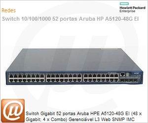 JE067A - Switch Gigabit 52 portas Aruba HPE A5120-48G EI (48 x Gigabit; 4 x Combo) Gerencivel L3 Web SNMP IMC Voice VLAN Empilhvel