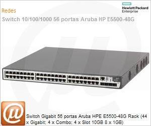 JE090A - Switch Gigabit 56 portas Aruba HPE E5500-48G Rack (44 x Gigabit; 4 x Combo; 4 x Slot 10GB 8 x 1GB) Gerencivel L4 Web SNMP IMC Voice VLAN Empilhvel (Antigo 3Com 3CR17251-91)