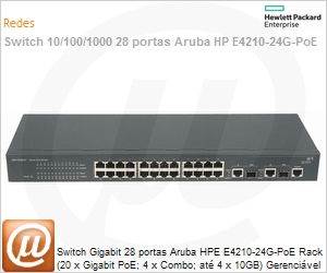 JF846A - Switch Gigabit 28 portas Aruba HPE E4210-24G-PoE Rack (20 x Gigabit PoE; 4 x Combo; at 4 x 10GB) Gerencivel L2 Web SNMP IMC Voice VLAN Empilhvel (Antigo 3Com 3CRS42G-24P-91)