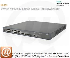 JG299B - Switch Fast 30 portas Aruba FlexNetwork HP 3600-24 v2 EI (24 x 10/100; 4 x SFP Gigabit; 2 x Combo) Gerencivel Emplhvel Layer 3 IPv6