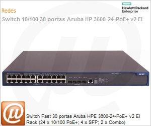 JG301A - Switch Fast 30 portas Aruba HPE 3600-24-PoE+ v2 EI Rack (24 x 10/100 PoE+; 4 x SFP; 2 x Combo) Gerencivel Empilhvel Layer 3 IPv6
