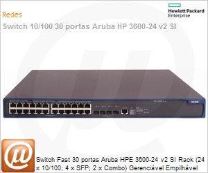 JG304A - Switch Fast 30 portas Aruba HPe 3600-24 v2 SI Rack (24 x 10/100; 4 x SFP; 2 x Combo) Gerencivel Empilhvel Layer 3 IPv6