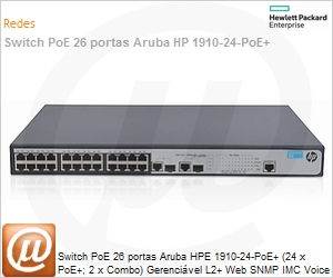 JG539A - Switch PoE 26 portas Aruba HP 1910-24-PoE+ (24 x PoE+; 2 x Combo) Gerencivel L2+ Web SNMP IMC Voice VLAN