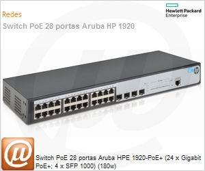 JG925A - Switch PoE 28 portas Aruba HP 1920-PoE+ (24 x Gigabit PoE+; 4 x SFP 1000) (180w)