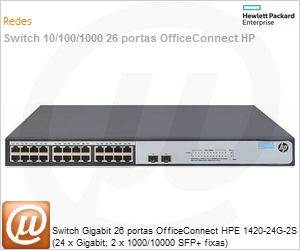JH018A - Switch Gigabit 26 portas OfficeConnect HP 1420-24G-2S (24 x Gigabit; 2 x 1000/10000 SFP+ fixas)