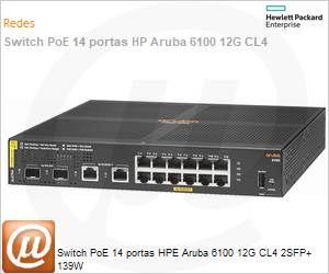 JL679A - Switch PoE 14 portas HPE Aruba 6100 12G CL4 2SFP+ 139W 