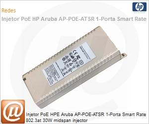 R6P67A - Injetor PoE HPE Aruba AP-POE-ATSR 1-Porta Smart Rate 802.3at 30W midspan injector