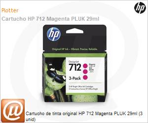 3ED78A - Cartucho de tinta original HP 712 Magenta PLUK 29ml (3 unidades) 