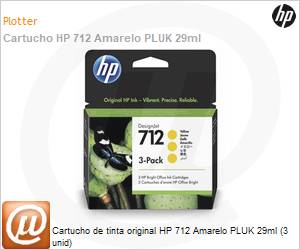 3ED79A - Cartucho de tinta original HP 712 Amarelo PLUK 29ml (3 unidades) 