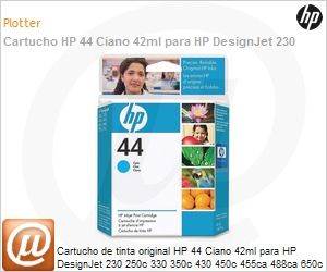 51644C - Cartucho de tinta original HP 44 Ciano 42ml para HP DesignJet 230 250c 330 350c 430 450c 455ca 488ca 650c 650c/ps