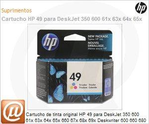 51649A - Cartucho de tinta original HP 49 para DeskJet 350 600 61x 63x 64x 65x 660 67x 68x 69x Deskwriter 600 660 680 694 OfficeJet 500 520 570 580 590 600 610 630 635 7xx PSC 370 380