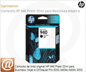 C4902AL - Cartucho de tinta original HP 940 Preto 22ml para Business Inkjet e OfficeJet Pro 8000 A809a A809n 8500 A909a A909g Premier A909n 8500A A910a 8500A Plus A910g Premium A910n