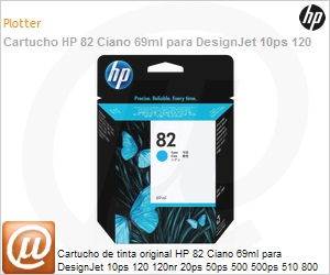 C4911A - Cartucho de tinta original HP 82 Ciano 69ml para DesignJet 10ps 120 120nr 20ps 50ps 500 500ps 510 800 800ps 815 820 820ps