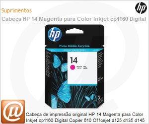C4922A - Cabea de impresso original HP 14 Magenta para Color Inkjet cp1160 Digital Copier 610 Offcejet d125 d135 d145 d155 7110 7130 7140
