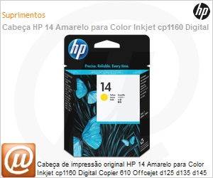 C4923A - Cabea de impresso original HP 14 Amarelo para Color Inkjet cp1160 Digital Copier 610 Offcejet d125 d135 d145 d155 7110 7130 7140
