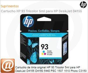 C9361WB - Cartucho de tinta original HP 93 Tricolor 5ml para HP DeskJet D4155 D4160 5440 PSC 1507 1510 Photo C3150 C3180 C4140 C4150 C4180 7850 (Rend. 220 pginas.)