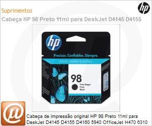 C9364WB - Cabea de impresso original HP 98 Preto 11ml para DeskJet D4145 D4155 D4160 5940 OfficeJet H470 6310 Photosmart C4140 C4150 C4180 D5060 D5065 D5069 D51xx 2570 2575 8050