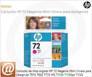 C9399A - Cartucho de tinta original HP 72 Magenta 69ml Vivera para DesignJet T610 T620 T770 HD T1100 T1100ps T1120 T1120ps T1200 T1200ps T2300 T2300ps