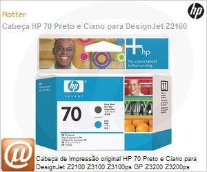 C9404A - Cabea de impresso original HP 70 Preto e Ciano para DesignJet Z2100 Z3100 Z3100ps GP Z3200 Z3200ps Z5200