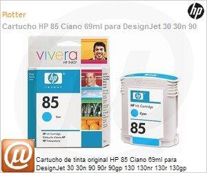 C9425A - Cartucho de tinta original HP 85 Ciano 69ml para DesignJet 30 30n 90 90r 90gp 130 130nr 130r 130gp