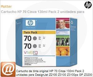 CB341A - Cartucho de tinta original HP 70 Cinza 130ml Pack 2 unidades para DesignJet Z2100 Z3100 Z3100ps GP Z3200 Z3200ps Z5200
