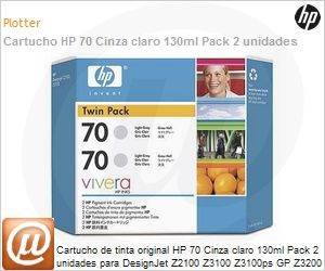 CB342A - Cartucho de tinta original HP 70 Cinza claro 130ml Pack 2 unidades para DesignJet Z2100 Z3100 Z3100ps GP Z3200 Z3200ps Z5200
