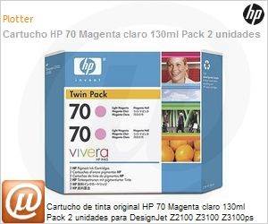 CB346A - Cartucho de tinta original HP 70 Magenta claro 130ml Pack 2 unidades para DesignJet Z2100 Z3100 Z3100ps GP Z3200 Z3200ps Z5200