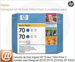 CB349A - Cartucho de tinta original HP 70 Azul 130ml Pack 2 unidades para DesignJet Z2100 Z3100 Z3100ps GP Z3200 Z3200ps Z5200