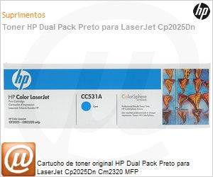 CC530AD - Cartucho de toner original HP Dual Pack Preto para LaserJet Cp2025Dn Cm2320 MFP