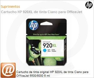 CD972AL - Cartucho de tinta original HP 920XL de tinta Ciano para OfficeJet 6500/6000 6 ml