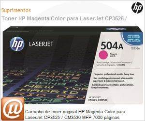 CE253A - Cartucho de toner original HP Magenta Color para LaserJet CP3525 / CM3530 MFP 7000 pginas