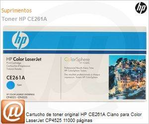 CE261A - Cartucho de toner original HP CE261A Ciano para Color LaserJet CP4525 11000 pginas
