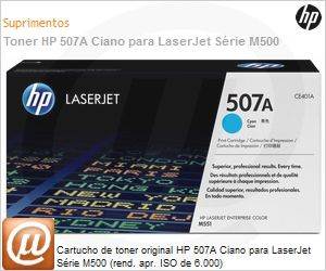 CE401A - Cartucho de toner original HP 507A Ciano para LaserJet Srie M500 (rend. apr. ISO de 6.000)