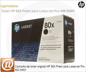 CF280X - Cartucho de toner original HP 80X Preto para LaserJet Pro 400 M401