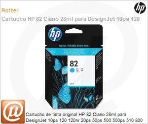 CH566A - Cartucho de tinta original HP 82 Ciano 28ml para DesignJet 10ps 120 120nr 20ps 50ps 500 500ps 510 800 800ps 815 820 820ps