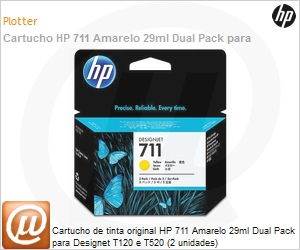 CZ136A - Cartucho de tinta original HP 711 Amarelo 29ml Dual Pack para Designet T120 e T520 (2 unidades)