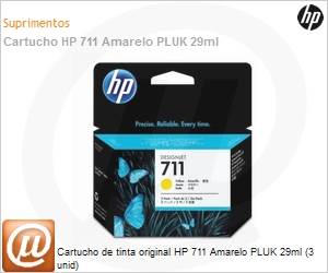 CZ136AB - Cartucho de tinta original HP 711 Amarelo PLUK 29ml (3 unidades) 