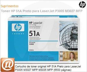 Q7551AB - Cartucho de toner original HP 51A Preto para LaserJet P3005 M3027 MFP M3035 MFP (6500 pginas)