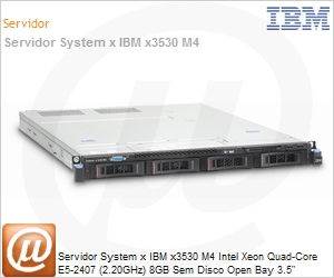 7160EAU - Servidor System x IBM x3530 M4 Intel Xeon Quad-Core E5-2407 (2.20GHz) 8GB Sem Disco Open Bay 3.5" ServeRAID M1115 (RAID 0, 1 e 10) Fonte Redundante [x1] Rack