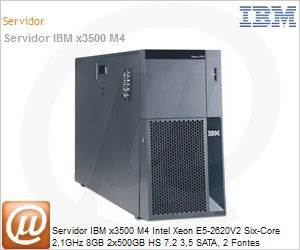 7383EPP - Servidor IBM x3500 M4 Intel Xeon E5-2620V2 Six-Core 2,1GHz 8GB 2x500GB HS 7.2 3,5 SATA, 2 Fontes Redundantes Torre