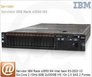 7915EPU - Servidor IBM Rack x3650 M4 Intel Xeon E5-2620 V2 Six-Core 2,1GHz 8GB 2x300GB HS 10k 2,5 SAS 2 Fontes Redundantes