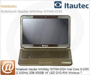 250000000324 - Notebook Itautec InfoWay W7540-0324 Intel Core i3-2350 (2.30GHz) 2GB 500GB 14" LED DVD-RW Windows 7 Home Basic 64 Wi-Fi N Bluetooth WebCam HDMI