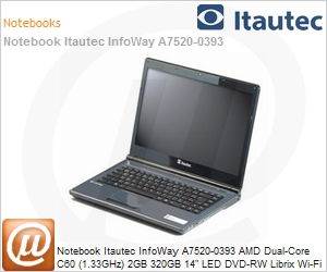 250000000393 - Notebook Itautec InfoWay A7520-0393 AMD Dual-Core C60 (1.33GHz) 2GB 320GB 14" LED DVD-RW Librix Wi-Fi N Bluetooth WebCam HDMI