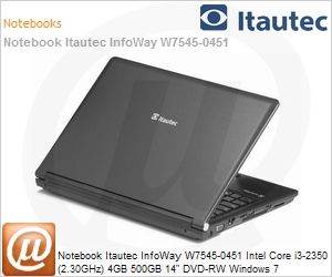 250000000451 - Notebook Itautec InfoWay W7545-0451 Intel Core i3-2350 (2.30GHz) 4GB 500GB 14" DVD-RW Windows 7 Professional 64 Wi-Fi N Bluetooth WebCam HDMI