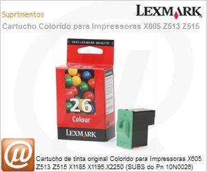 10N1190 - Cartucho de tinta original Colorido para Impressoras X605 Z513 Z515 X1185 X1195.X2250 (SUBS do Pn 10N0026) 275 pg