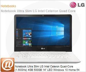 14U360-L.BJ31P1 - Notebook Ultra Slim LG Intel Celeron Quad-Core (1.60GHz) 4GB 500GB 14" LED Windows 10 Home 64 Wi-Fi 11ac HDMI USB 3.0 Branco
