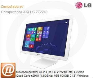 22V240-L.BK21P1 - Desktop-PC All-in-One LG 22V240 Intel Celeron Quad-Core n2910 (1.60GHz) 4GB 500GB 21.5" Windows 8.1 SL 64 Wi-Fi 11ac Bluetooth 4.0 WebCam USB 3.0 Branco