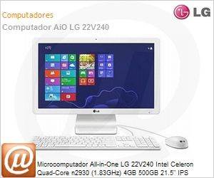 22V240-L.BK31P1 - Desktop-PC All-in-One LG 22V240 Intel Celeron Quad-Core n2930 (1.83GHz) 4GB 500GB 21.5" IPS Windows 8.1 SL 64 Wi-Fi 11ac Bluetooth 4.0 WebCam HD USB 3.0 Branco